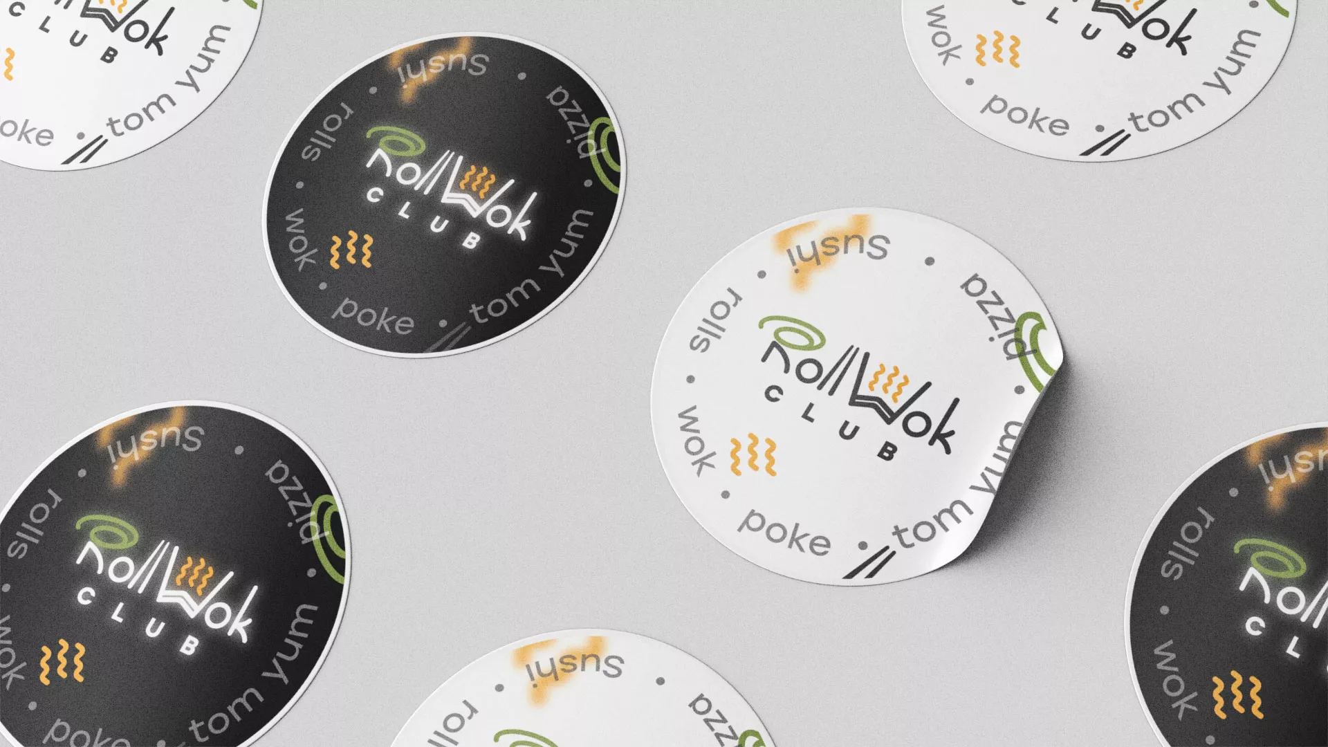 Разработка наклеек для суши-бара «Roll Wok Club» в Пушкино